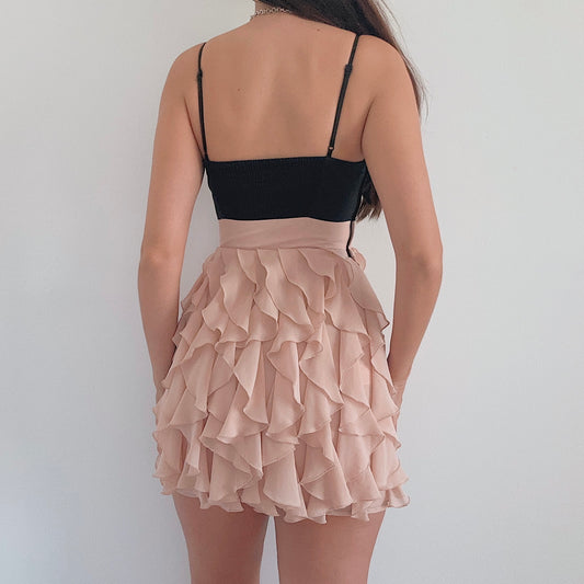 2010's Black & Blush Ruffle Mini Dress / SZ 2