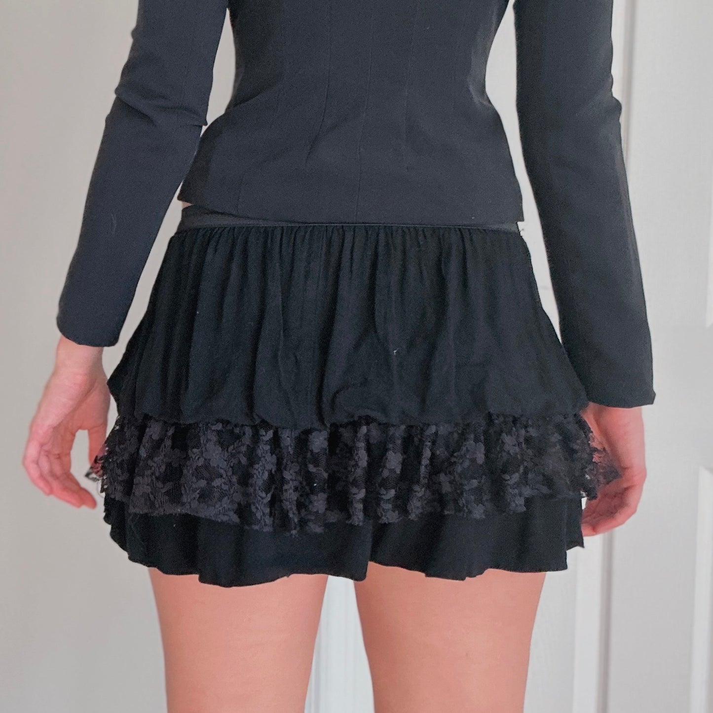 Y2K Black Bubble Lace Mini Skirt / SZ M