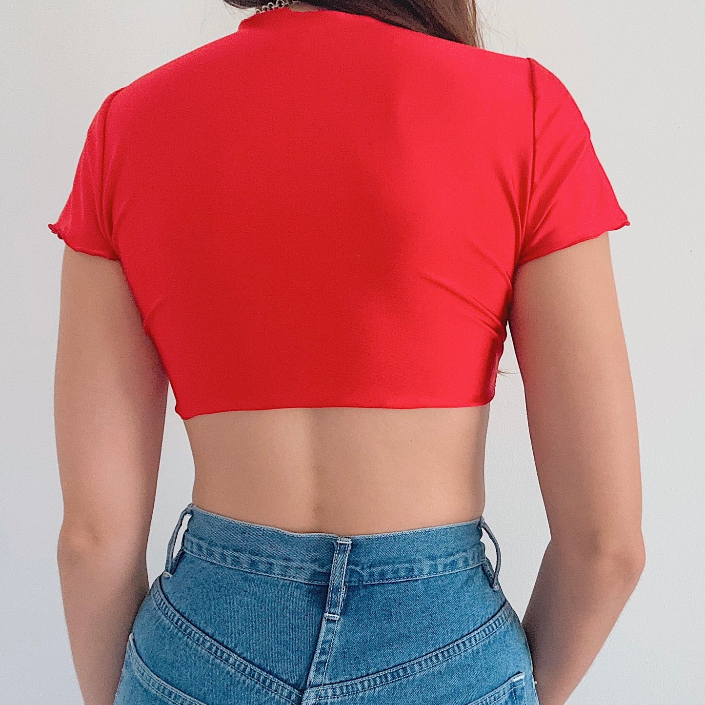 Y2K Red Cropped Tie Top / One Size