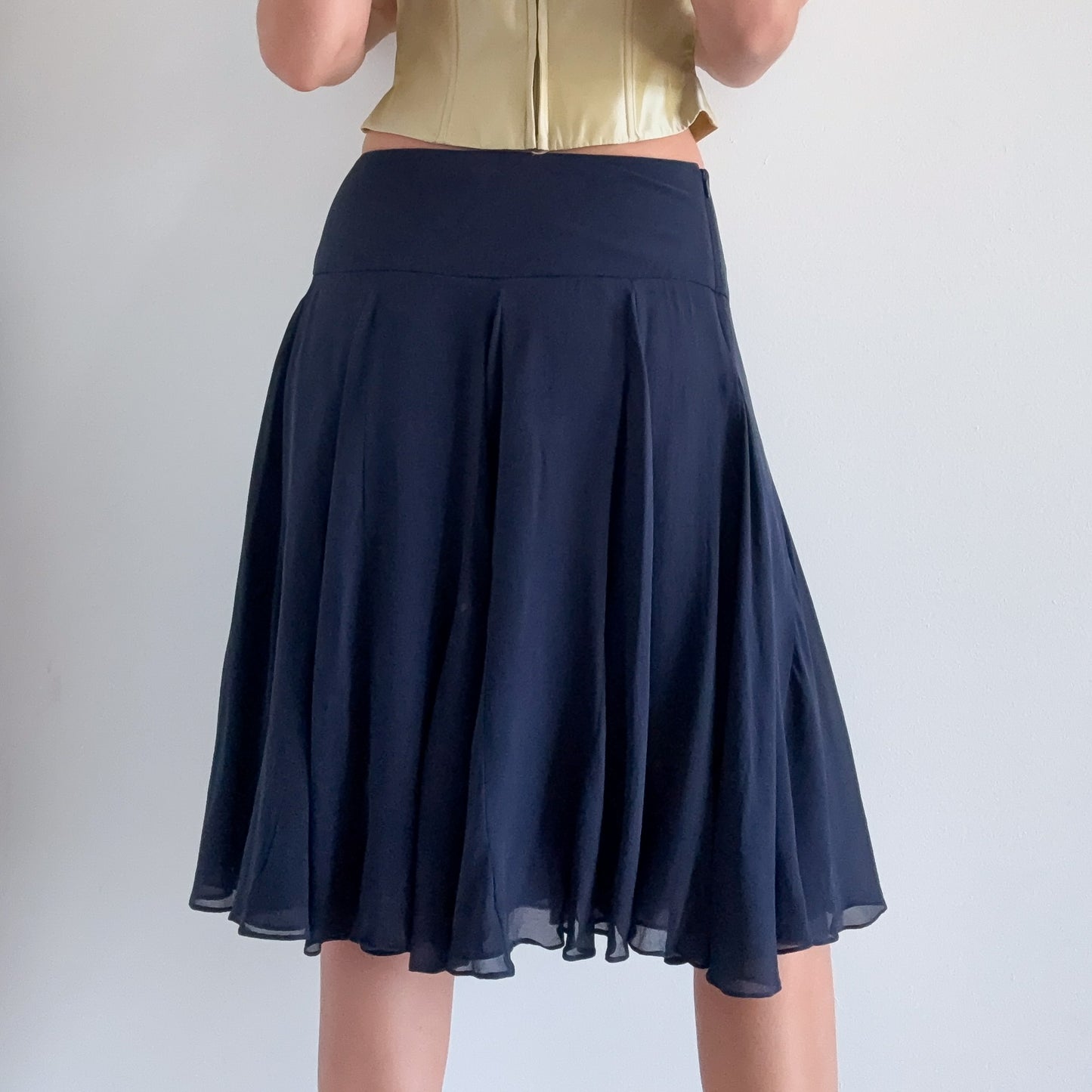 Y2K Navy Silk Midi Skirt / SZ M
