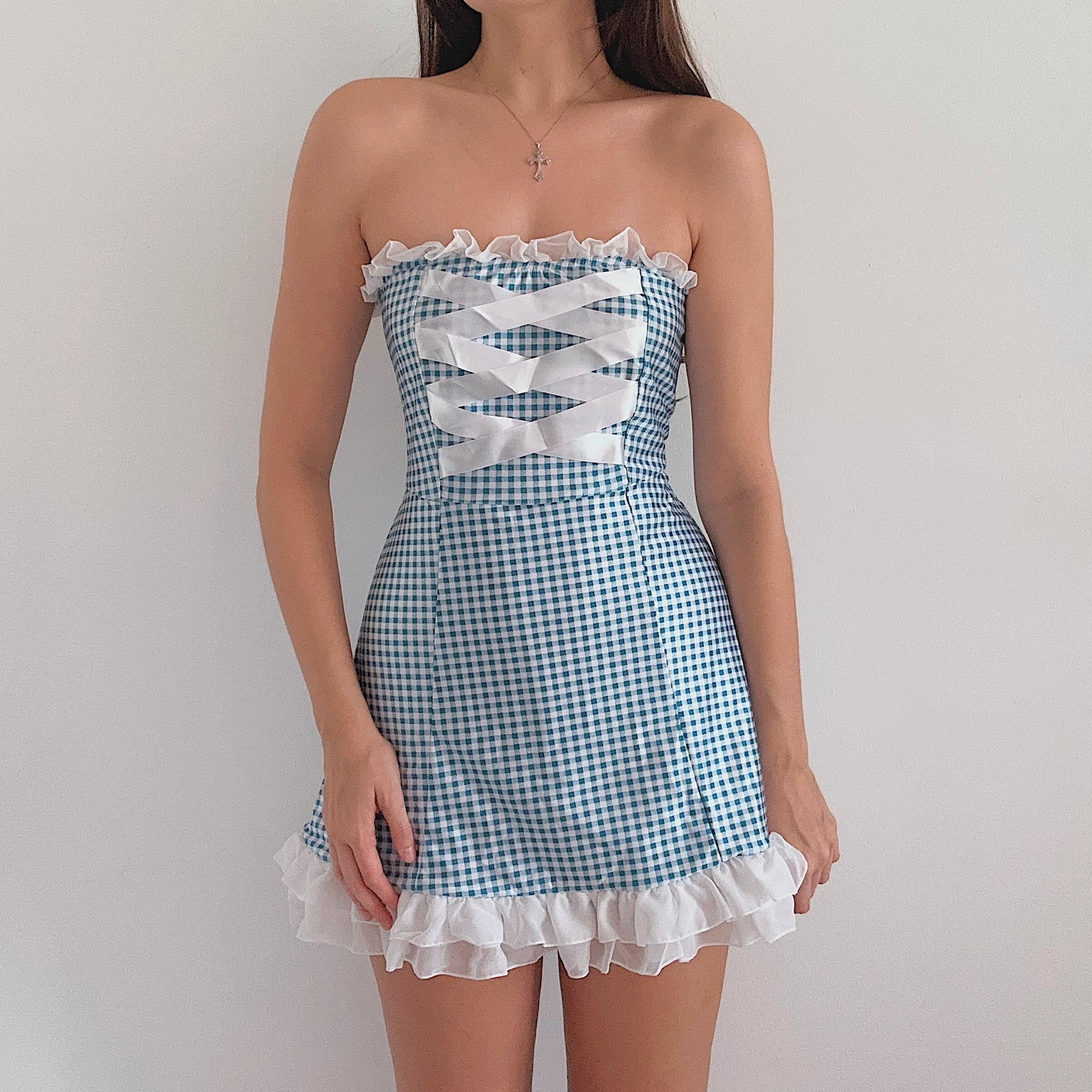 Red & Blue Reversible Gingham Mini Dress / SZ M