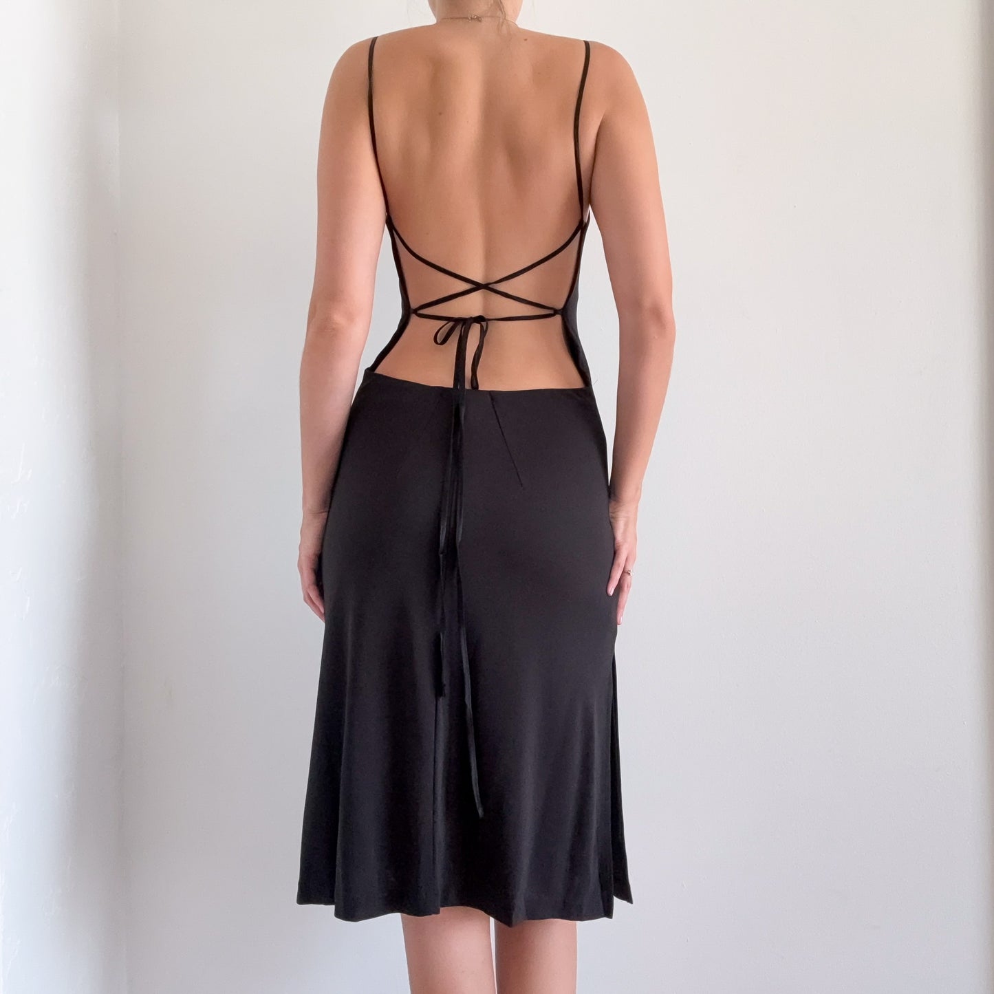 Y2K Black Crossback Midi Dress / SZ M