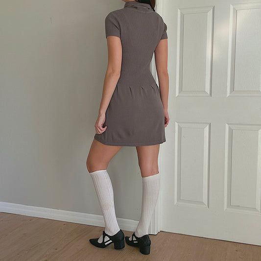 Y2K Grey Ribbed Knit Sweater Dress / SZ S/M