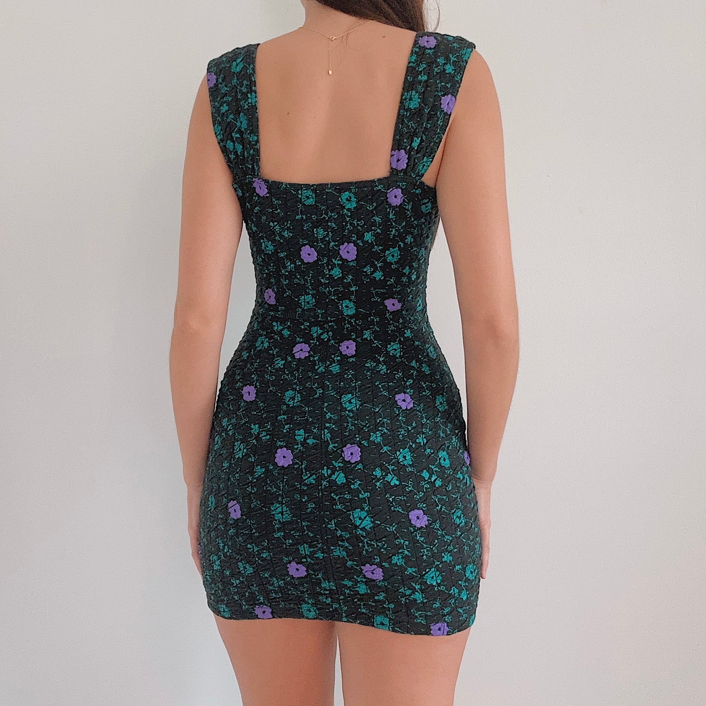 90's Black Teal & Purple Floral Mini Dress / SZ XS/S