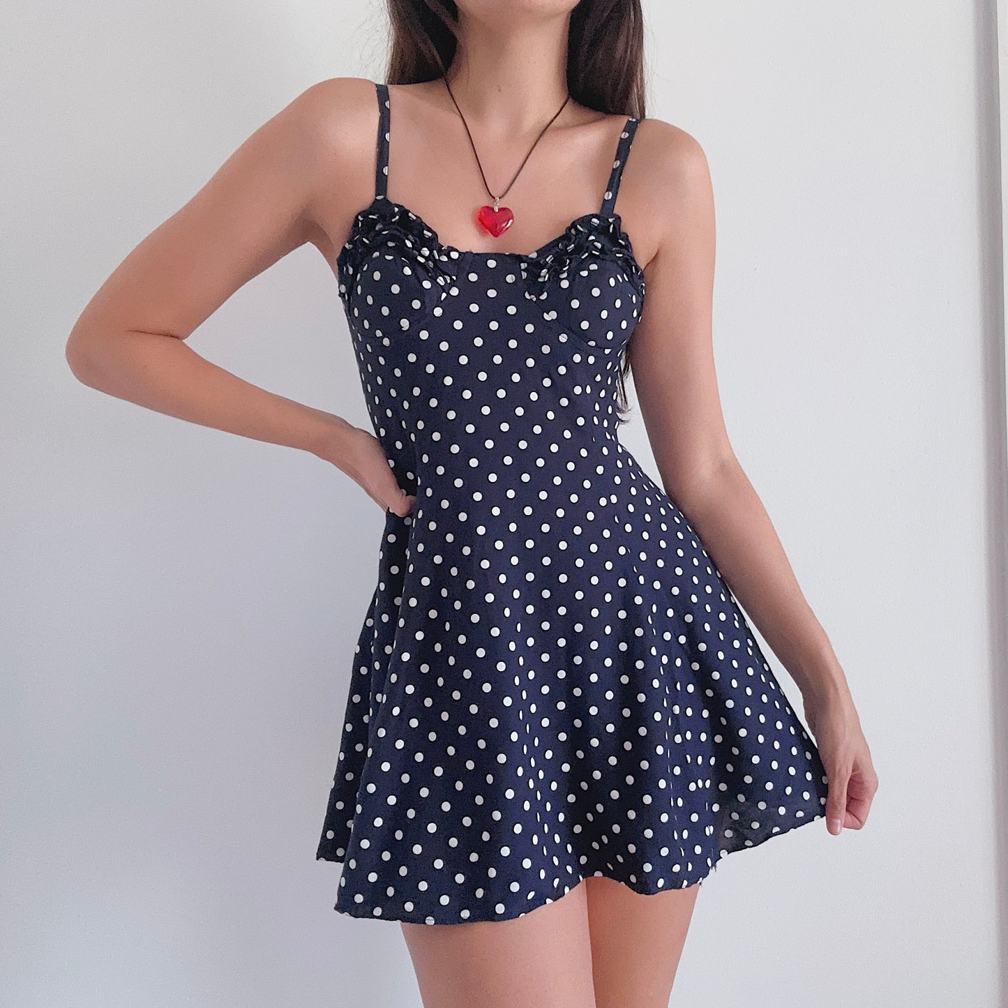 90's Navy Polka Dot Mini Dress / SZ XS/S