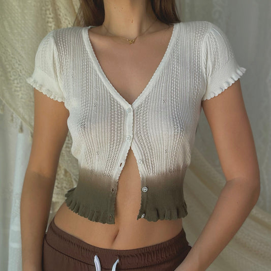 Y2K Guess Cream Ombre Knit Cardigan / SZ L