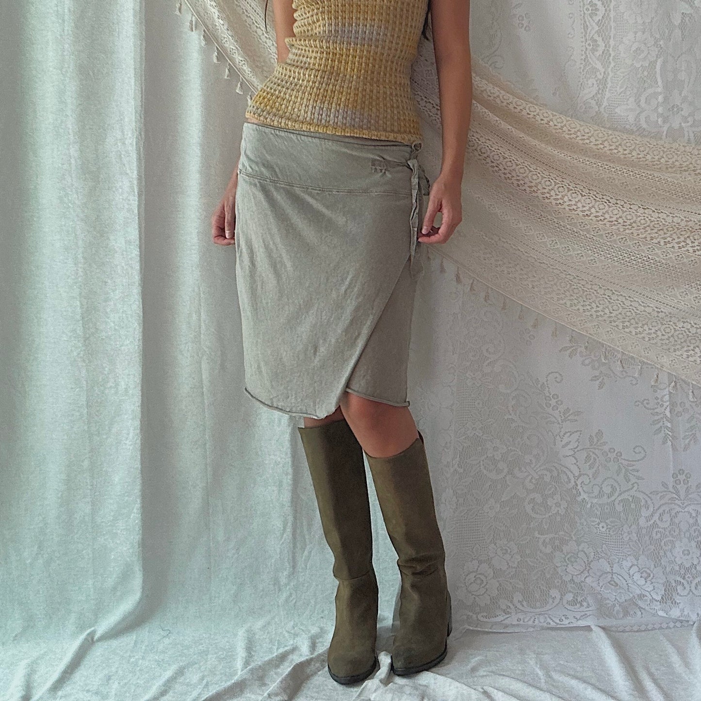 Y2K Taupe Cotton Midi Skirt / SZ M