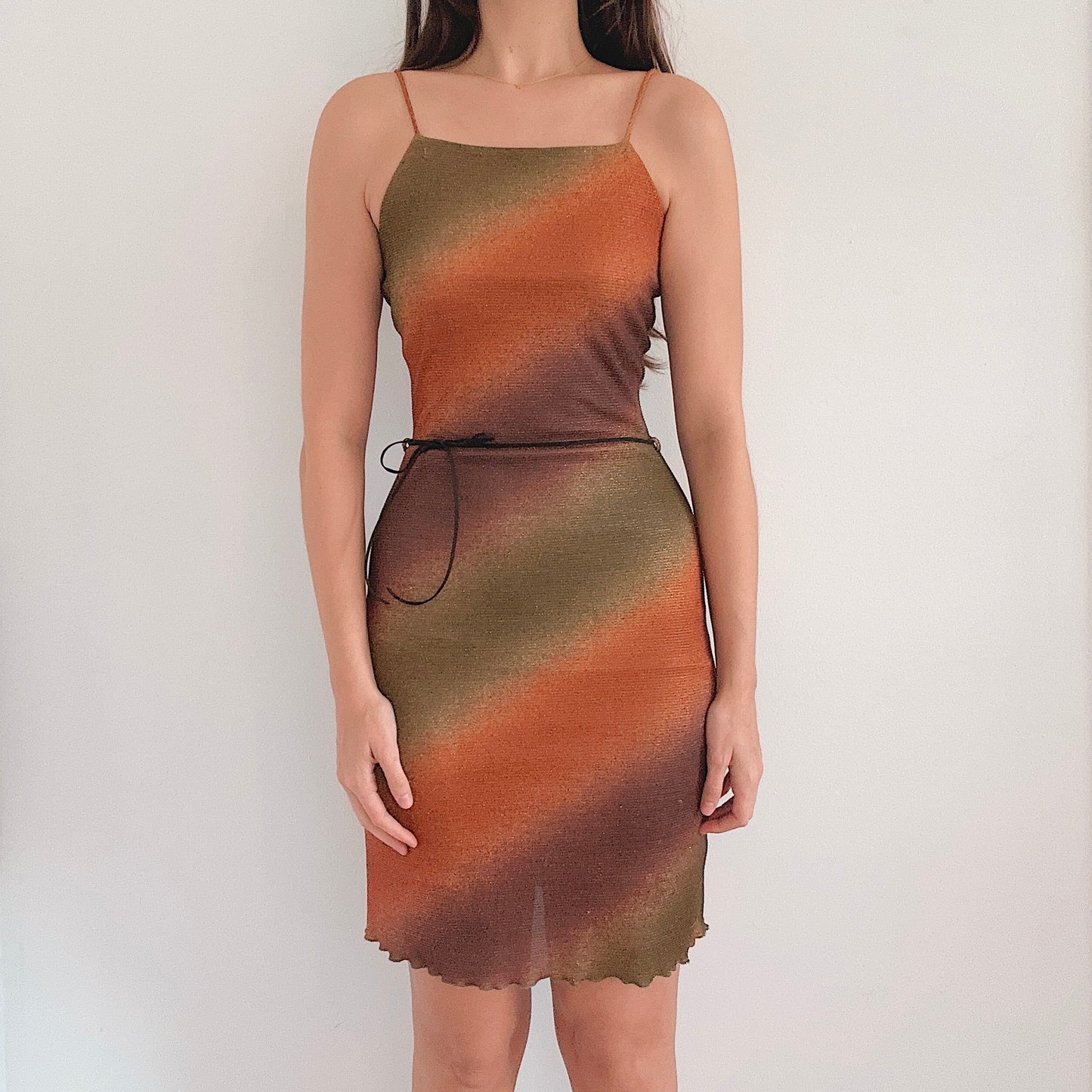 Y2K Burnt Orange & Olive Sparkle Dress / SZ S