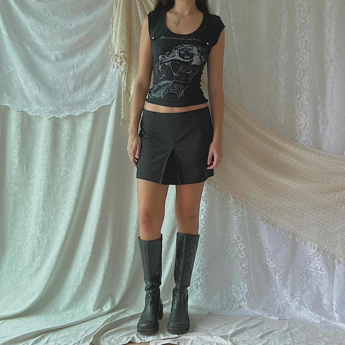 Y2K Black Front Pleat Mini Skirt / SZ M