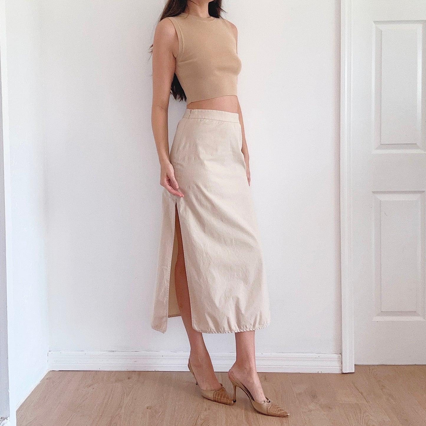 Y2K Khaki Cotton Maxi Skirt / SZ 4