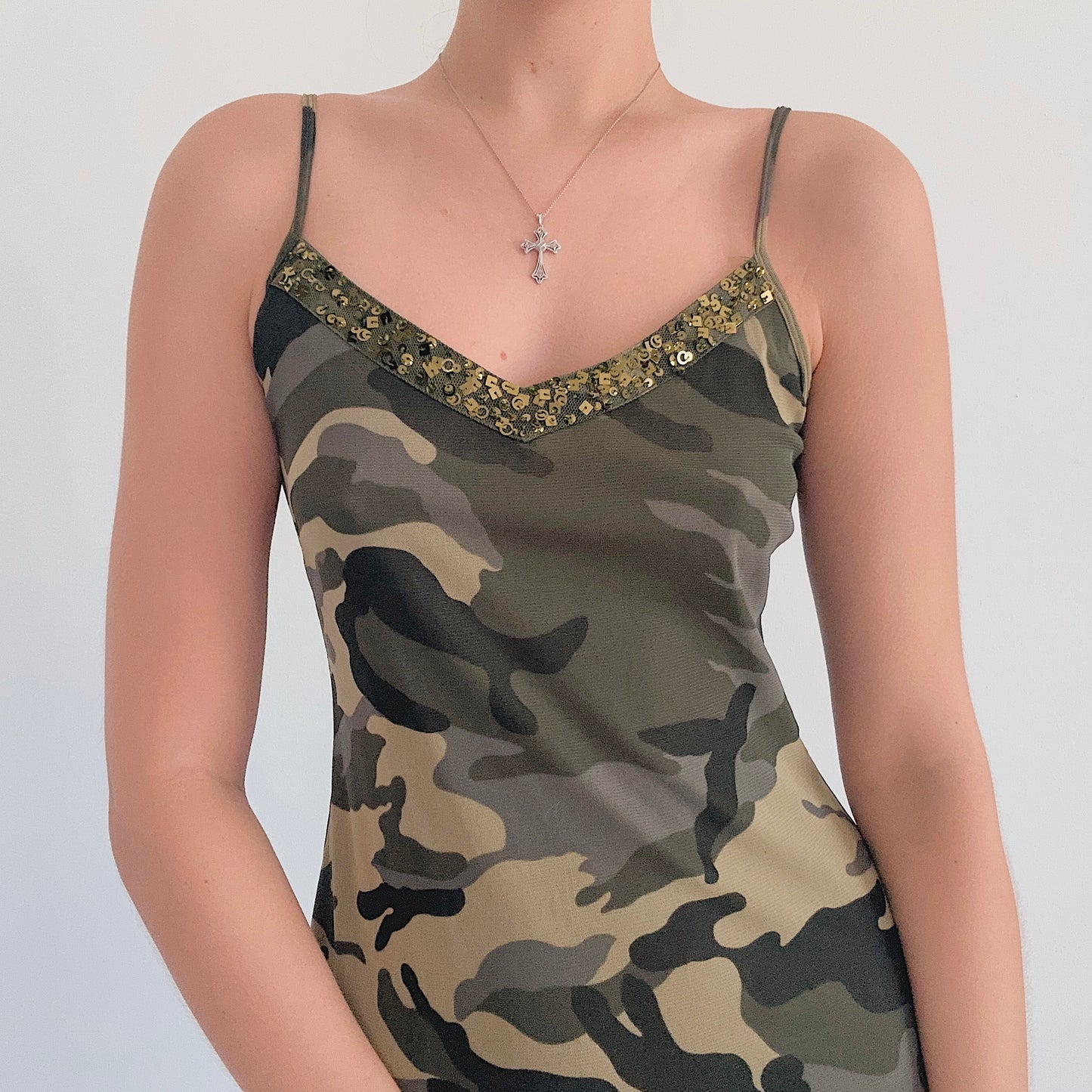 Y2K Camo Print Mesh Sequin Dress / SZ M