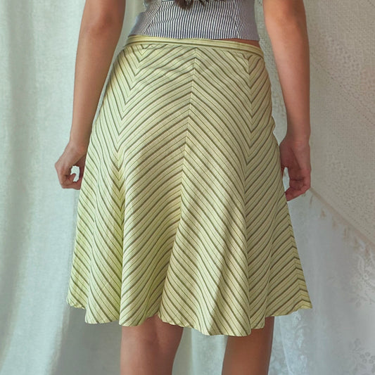 Y2K Green Cotton Striped Midi Skirt / SZ S