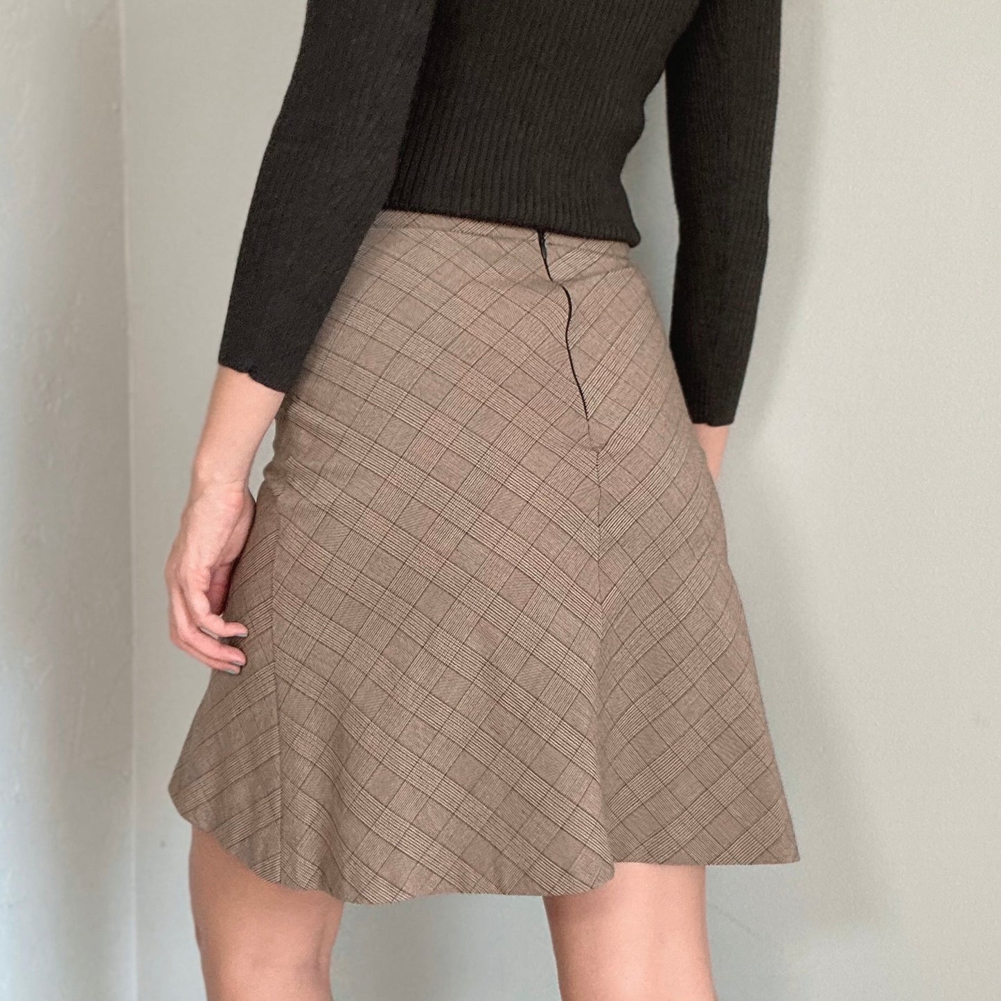 Y2K Bebe Brown Plaid Lace Midi Skirt / SZ XS