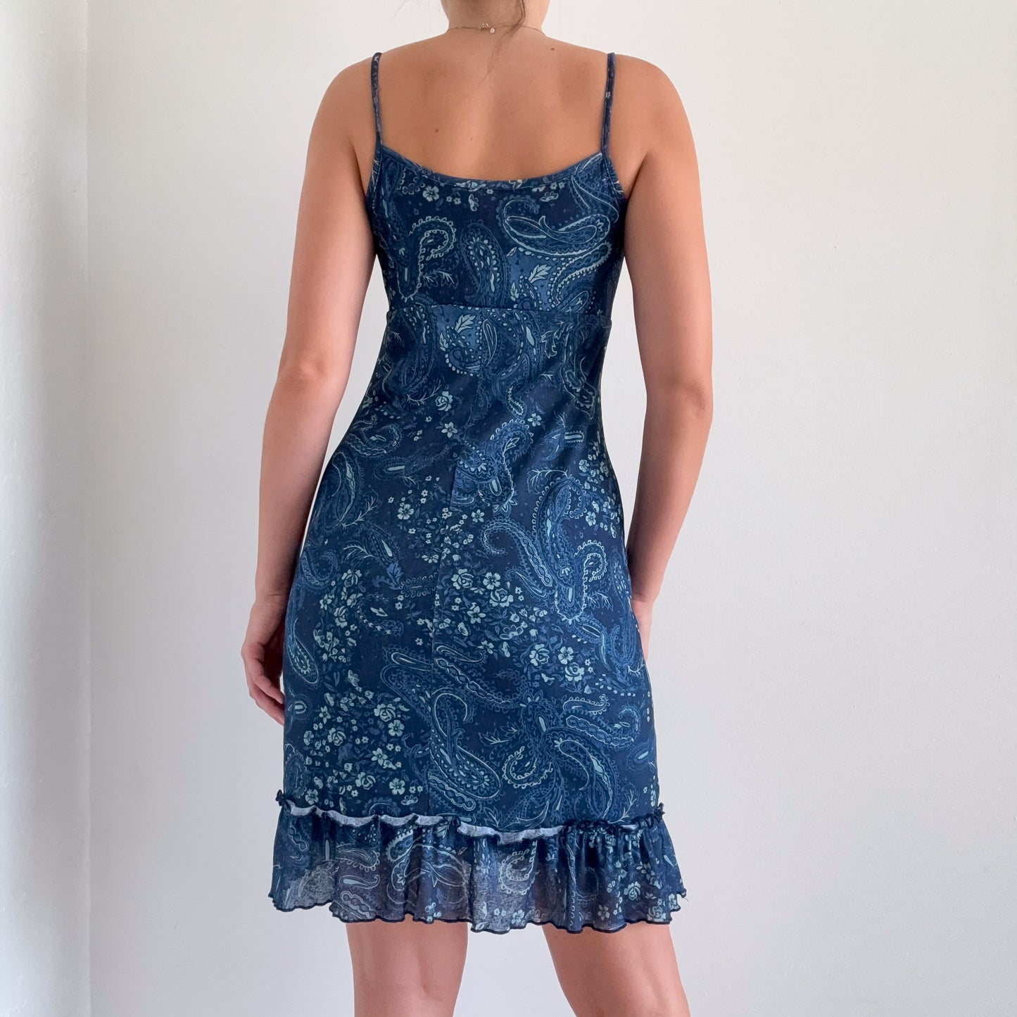 Y2K Blue Paisley Mesh Midi Dress / SZ S/M