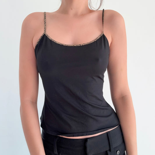 90's Black Leopard Trim Cami Tank / SZ S-M