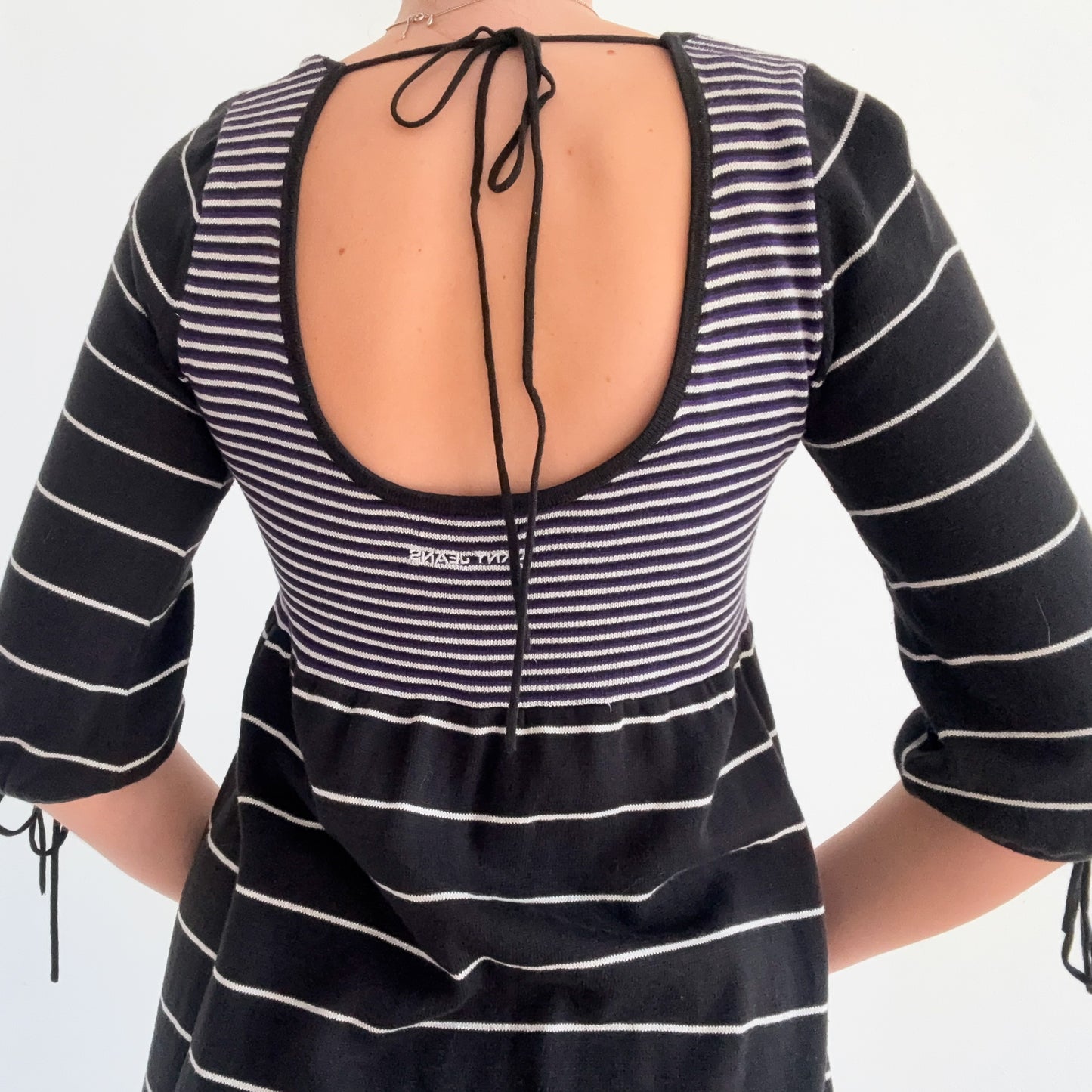 Y2K DKNY Black & Purple Striped Knit Dress / SZ L
