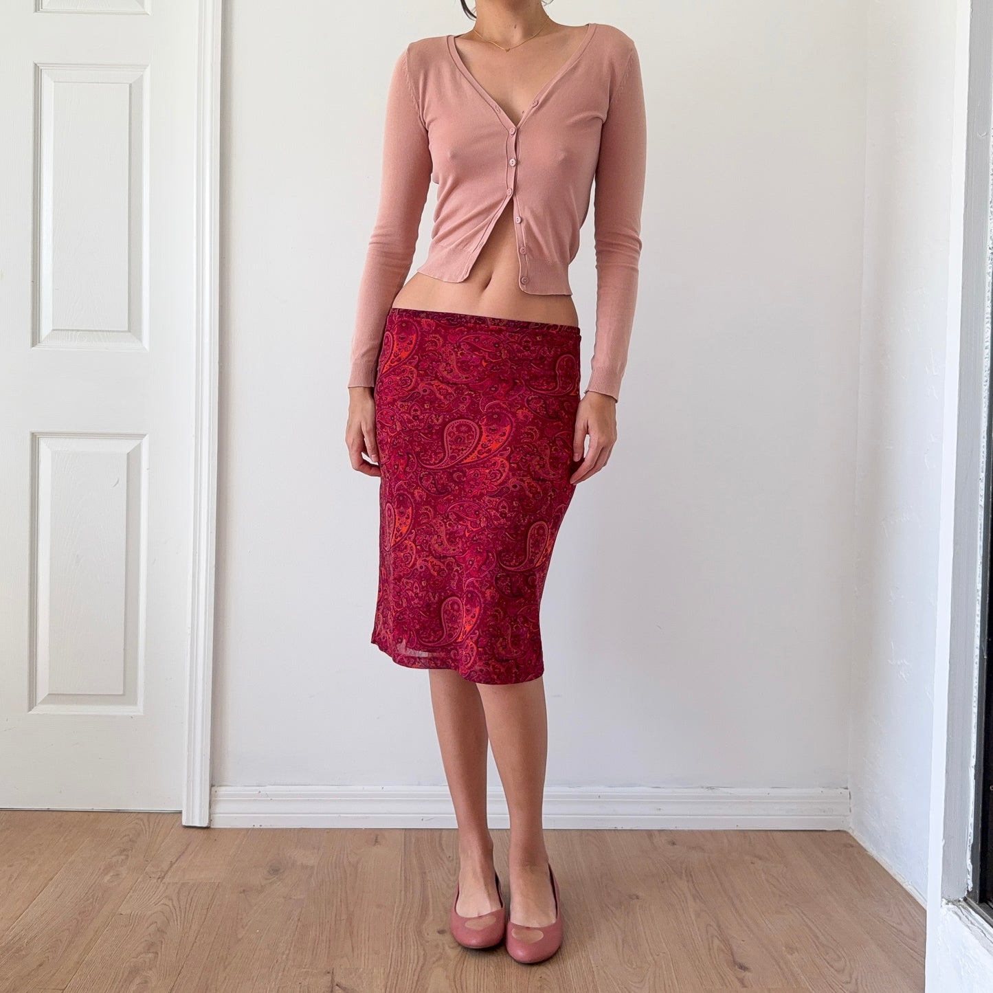 Y2K Magenta Paisley Mesh Midi Skirt / SZ M