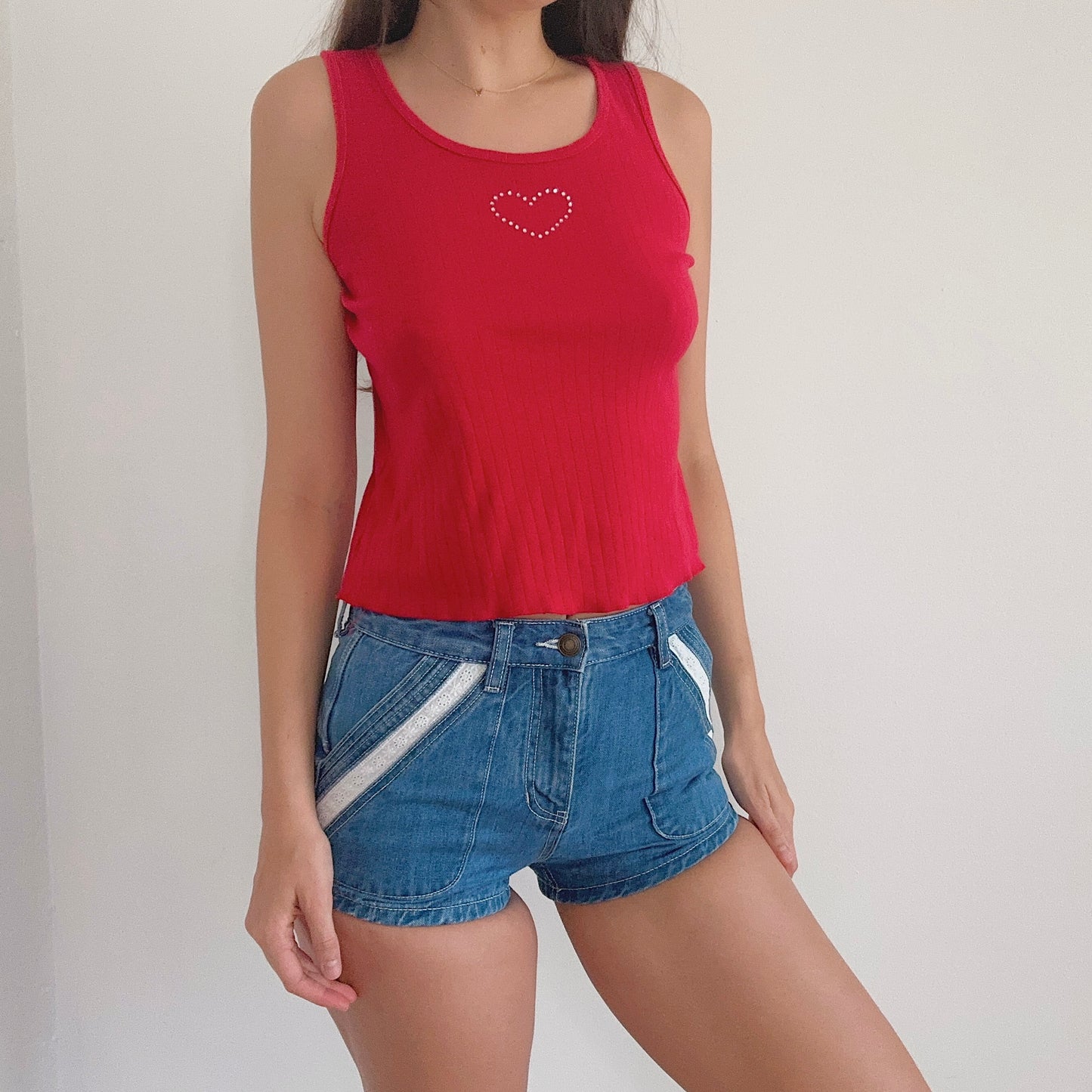 Y2K Red Bedazzled Heart Tank / SZ M