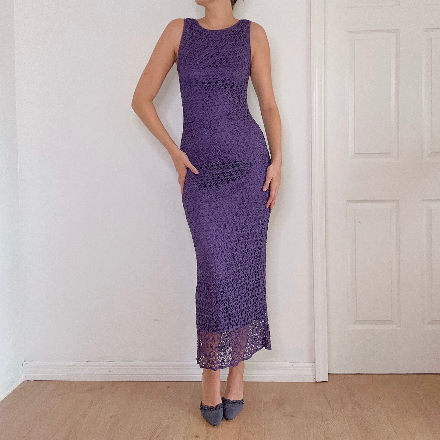 Y2K Purple Crochet Beaded Maxi Dress / SZ 6