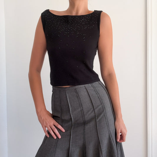Y2K Black Knit Sequin Boat Neck Top / SZ M