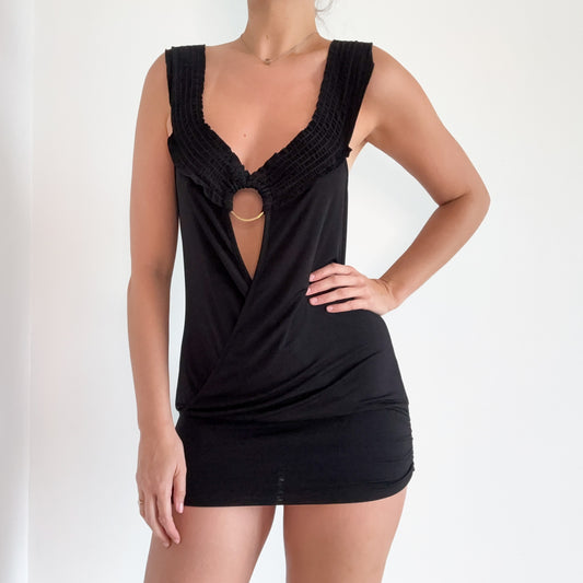 Y2K Black Smocked Slouchy Tunic / Dress / SZ M