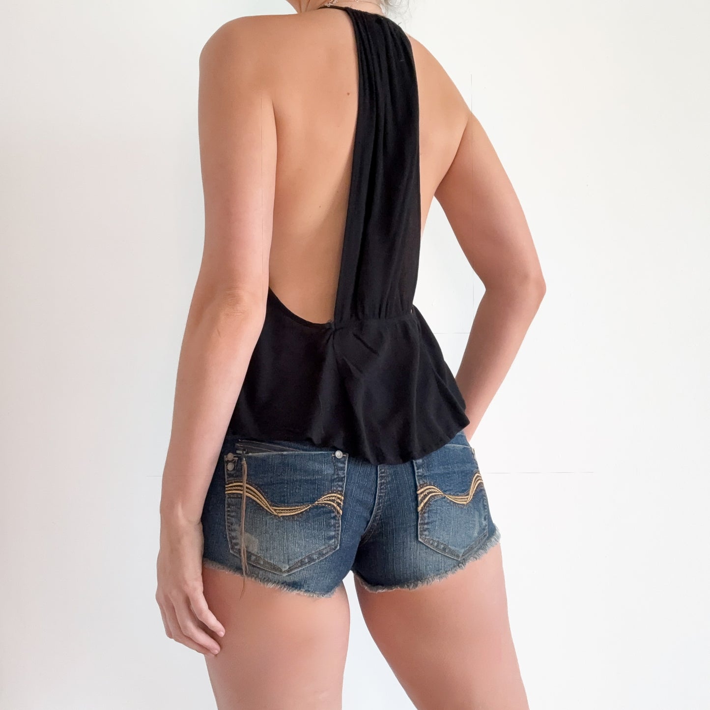 Y2K Black Rayon Open Back Tank / SZ S