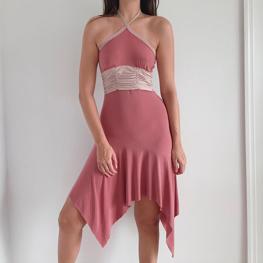 Y2K Terracotta & Nude Midi Dress / SZ M