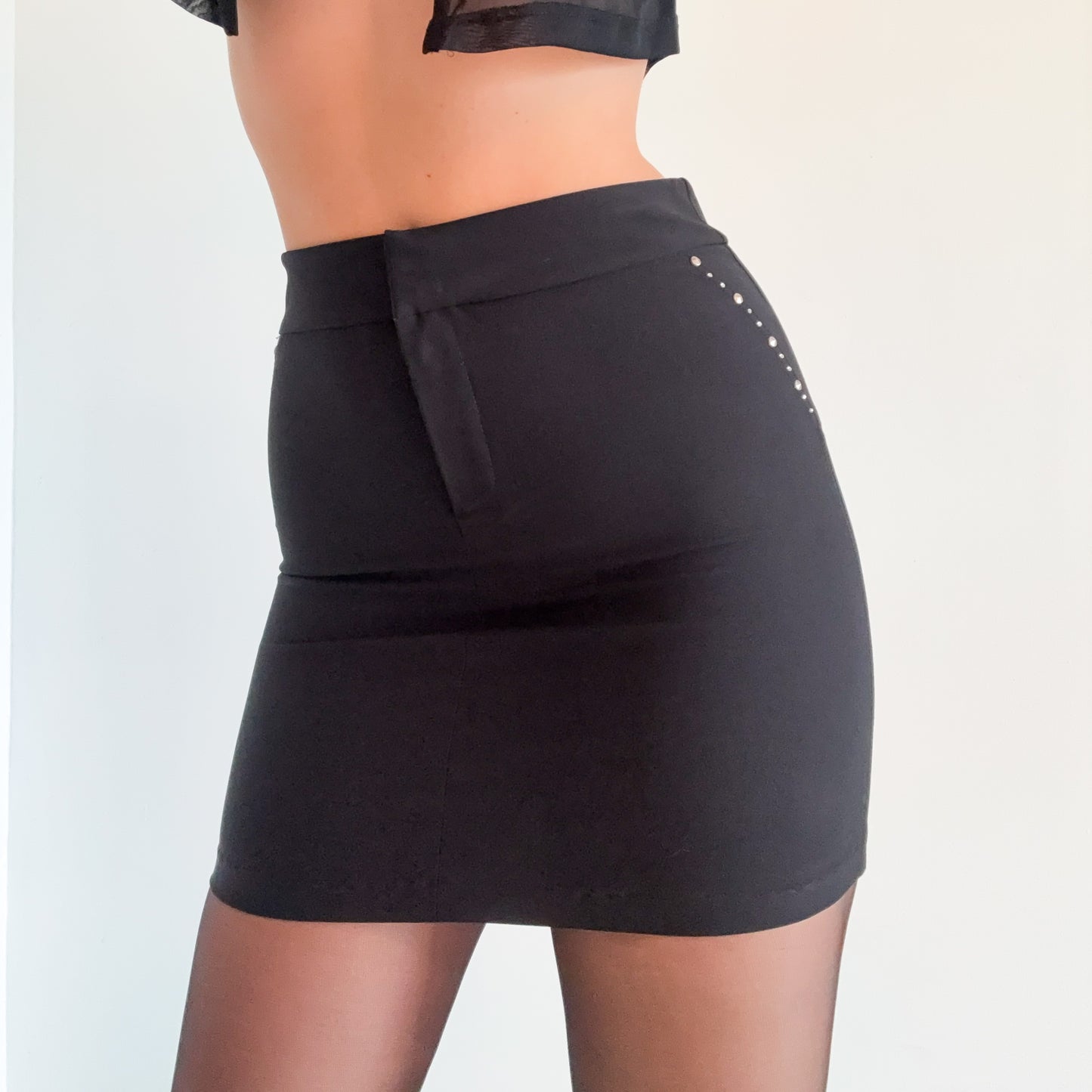 90's Parisian Black Studded Mini Skirt / SZ 4/6