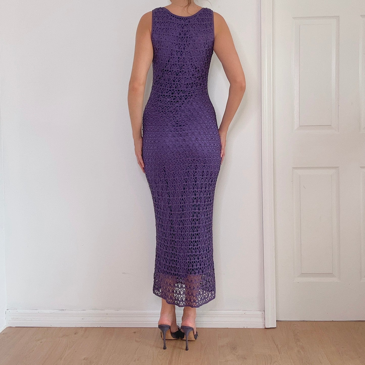 Y2K Purple Crochet Beaded Maxi Dress / SZ 6