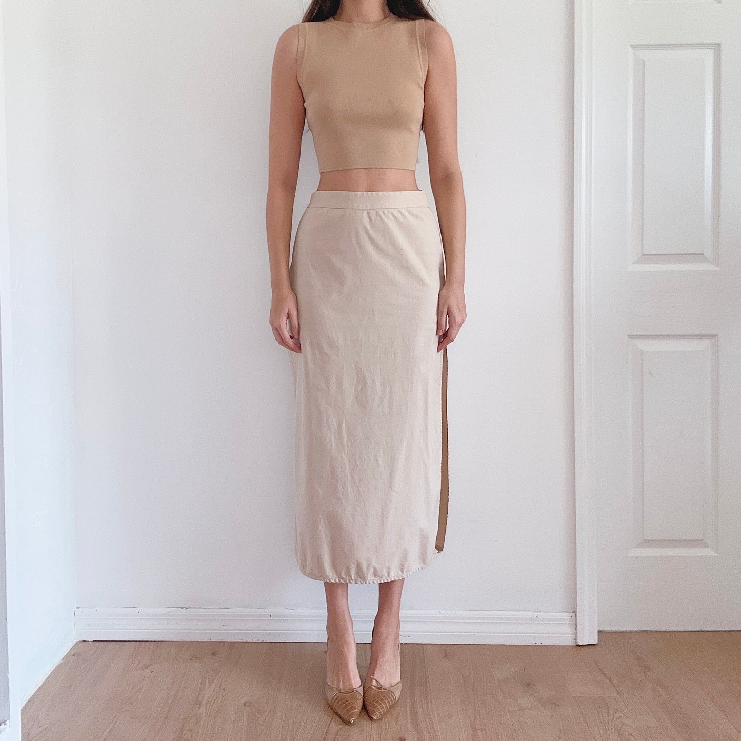 Y2K Khaki Cotton Maxi Skirt / SZ 4