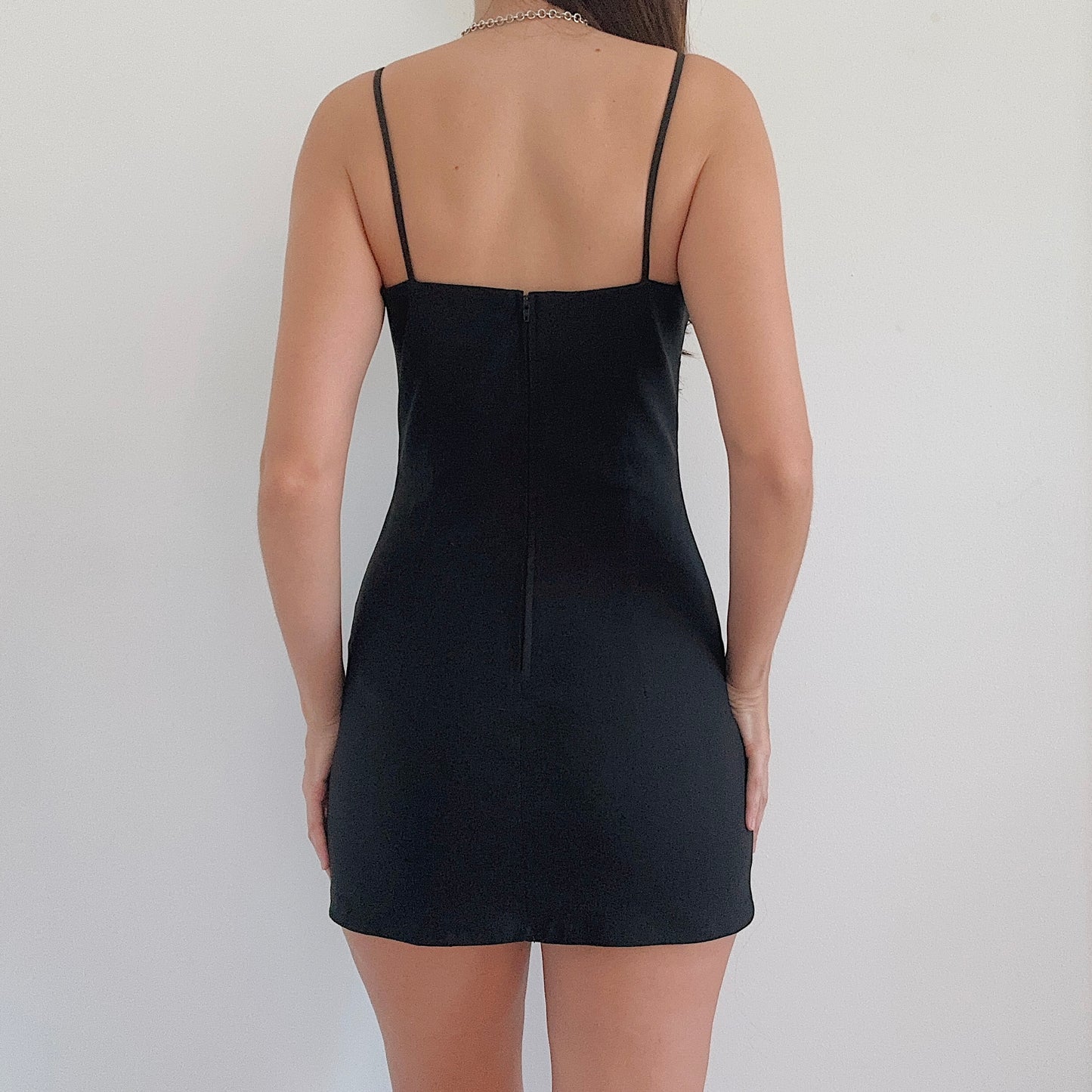 90's Black Diamond Neckline Mini Dress / SZ 4/6