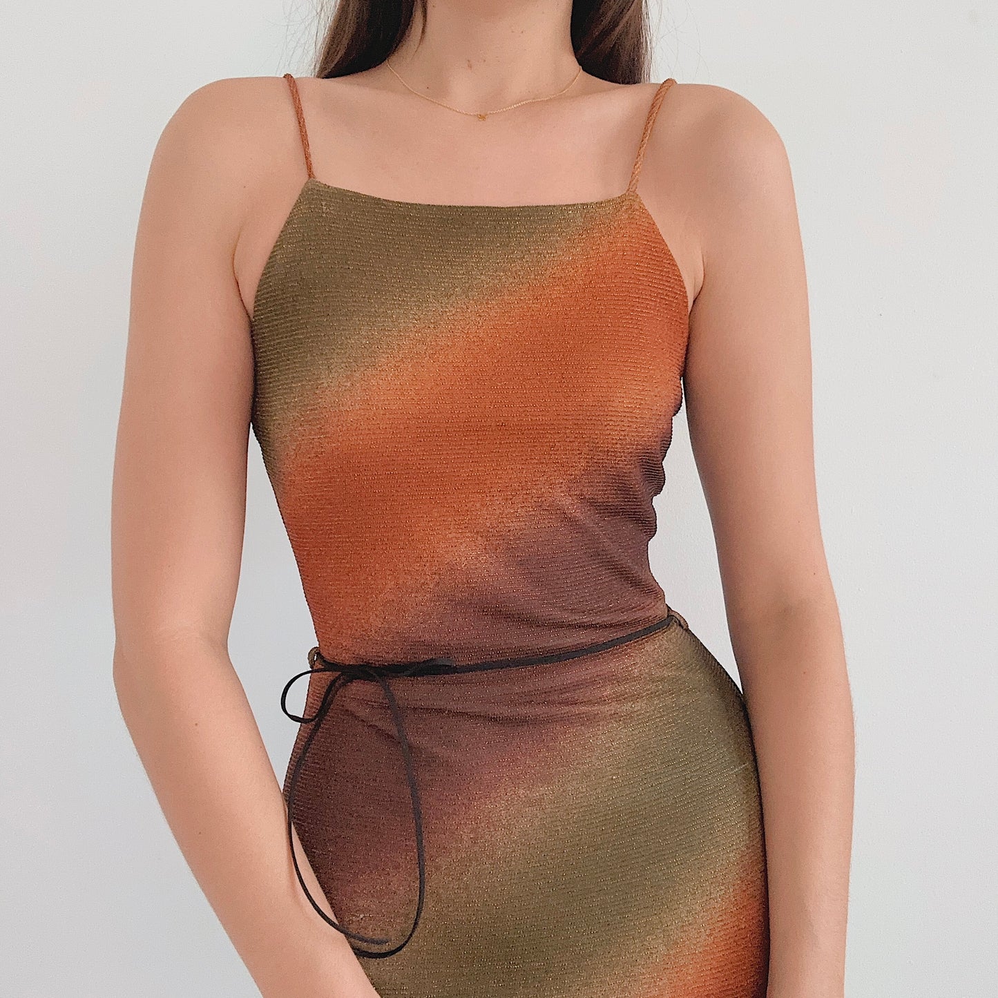 Y2K Burnt Orange & Olive Sparkle Dress / SZ S