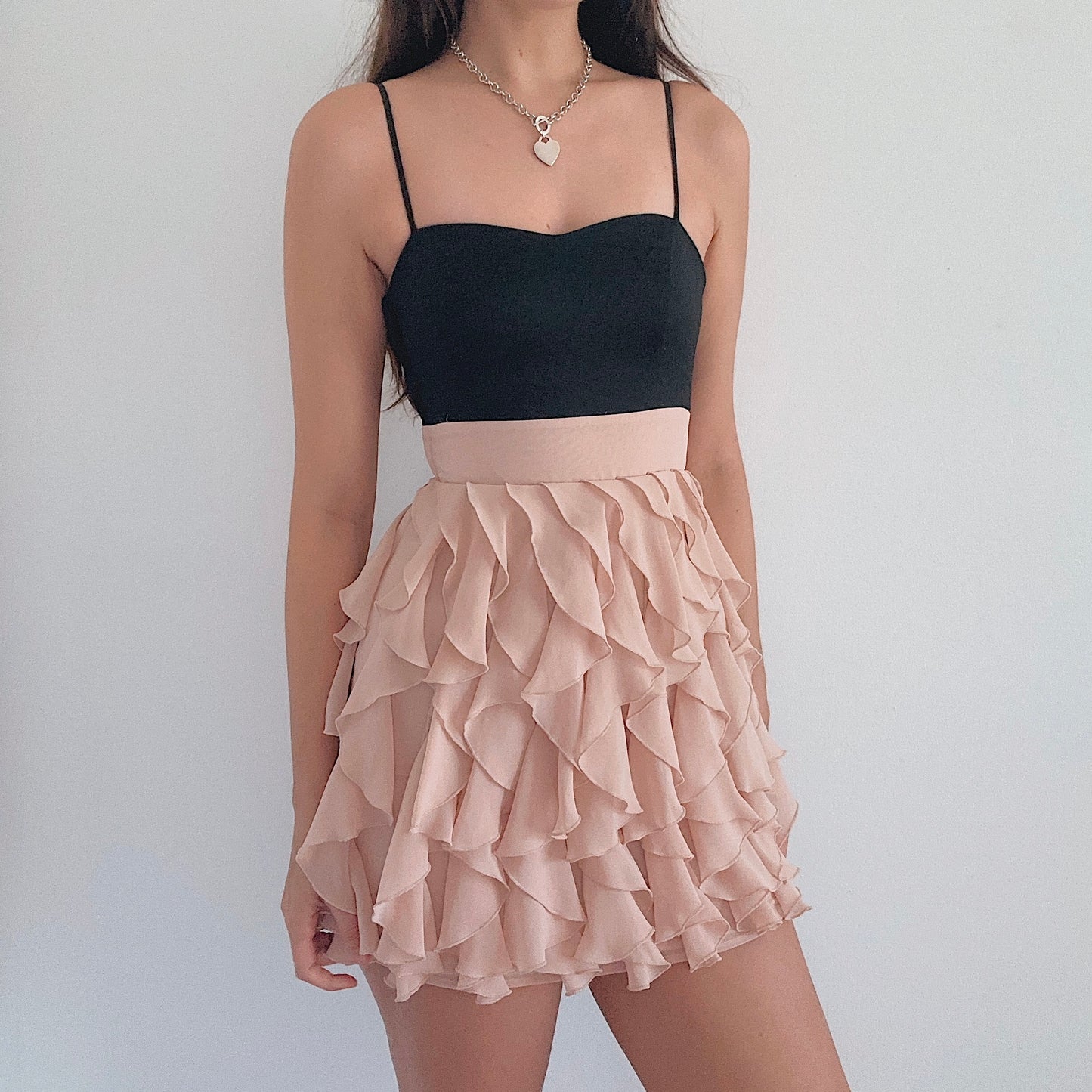 2010's Black & Blush Ruffle Mini Dress / SZ 2