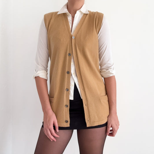 90's Camel Cashmere Vest Cardigan / SZ M