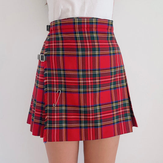 70's Scottish Red Tartan Kilt / SZ S-M