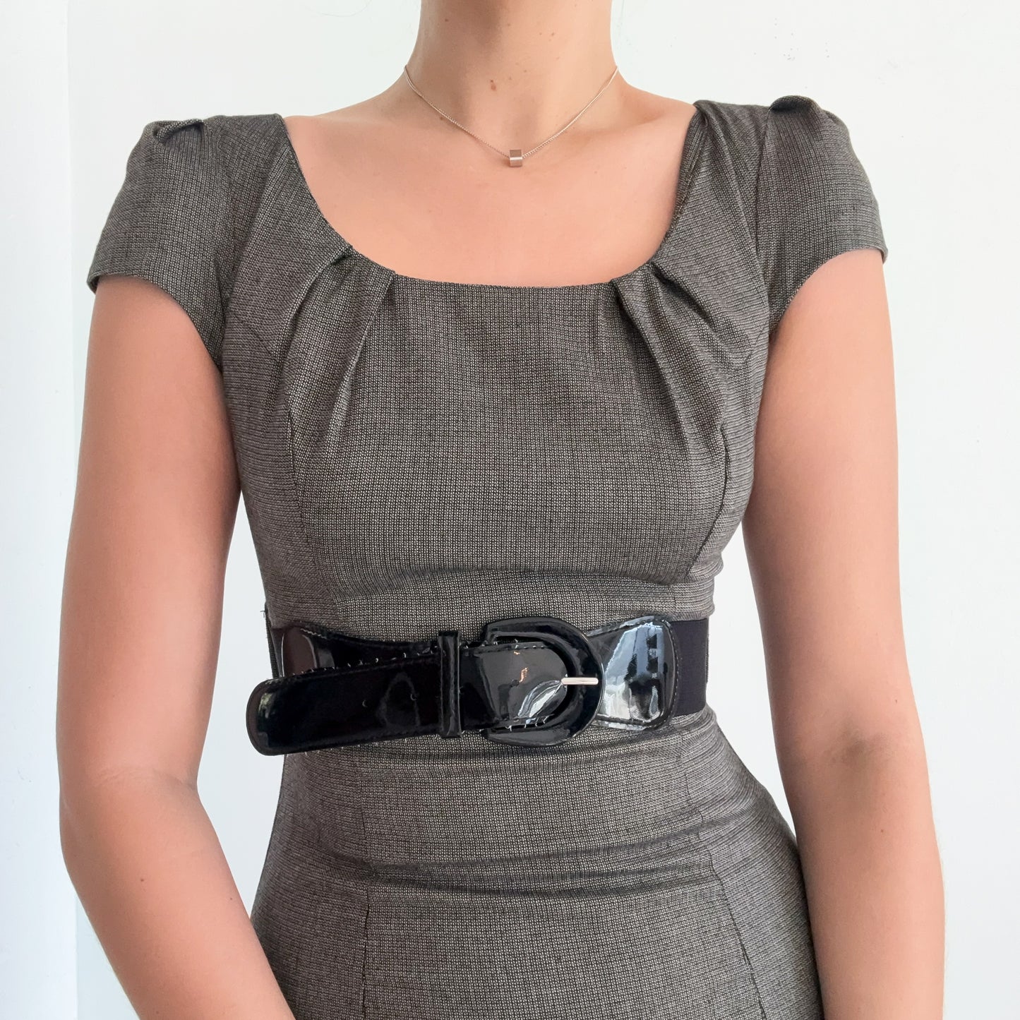 Y2K Grey Belted Office Mini Dress / SZ 2