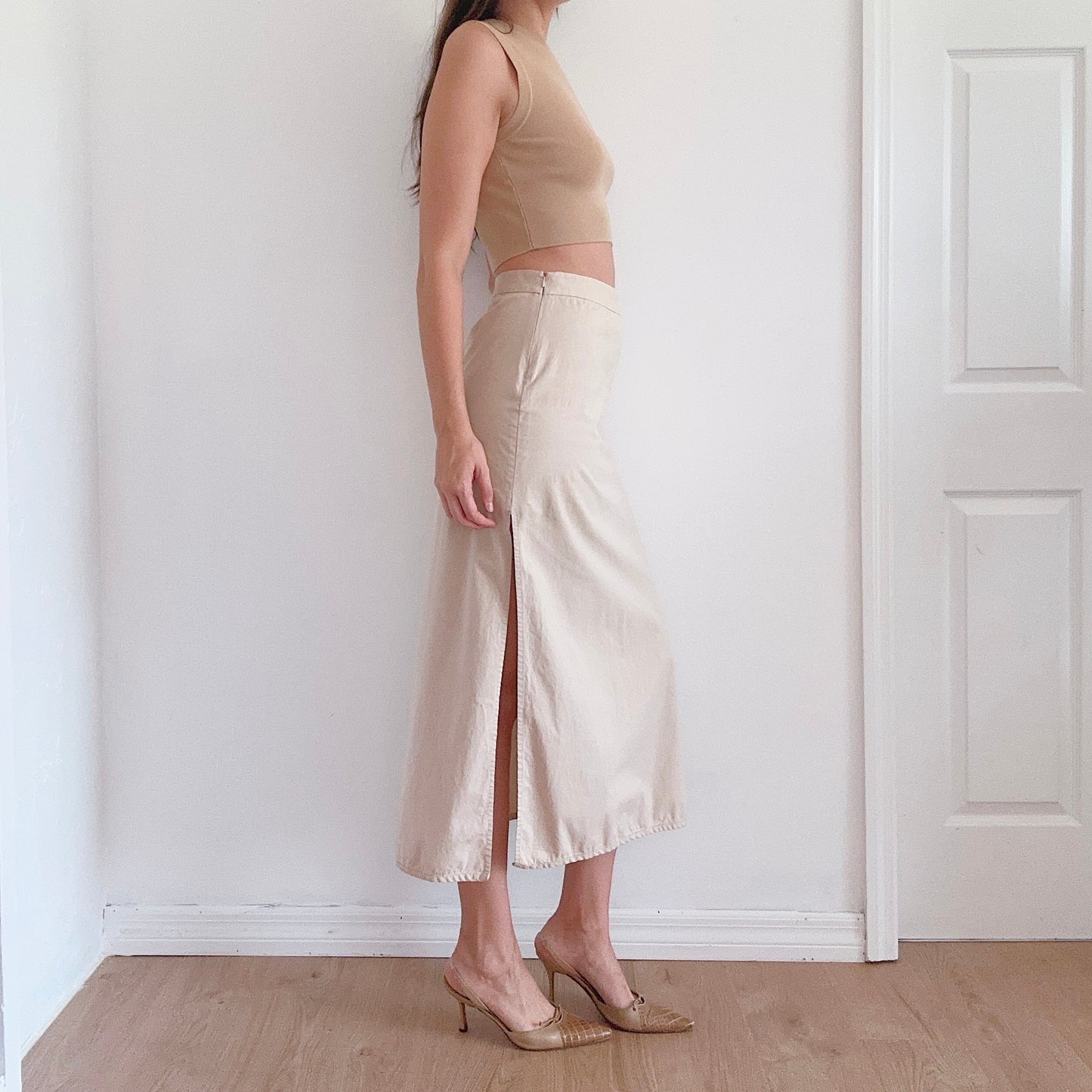 Y2K Khaki Cotton Maxi Skirt / SZ 4