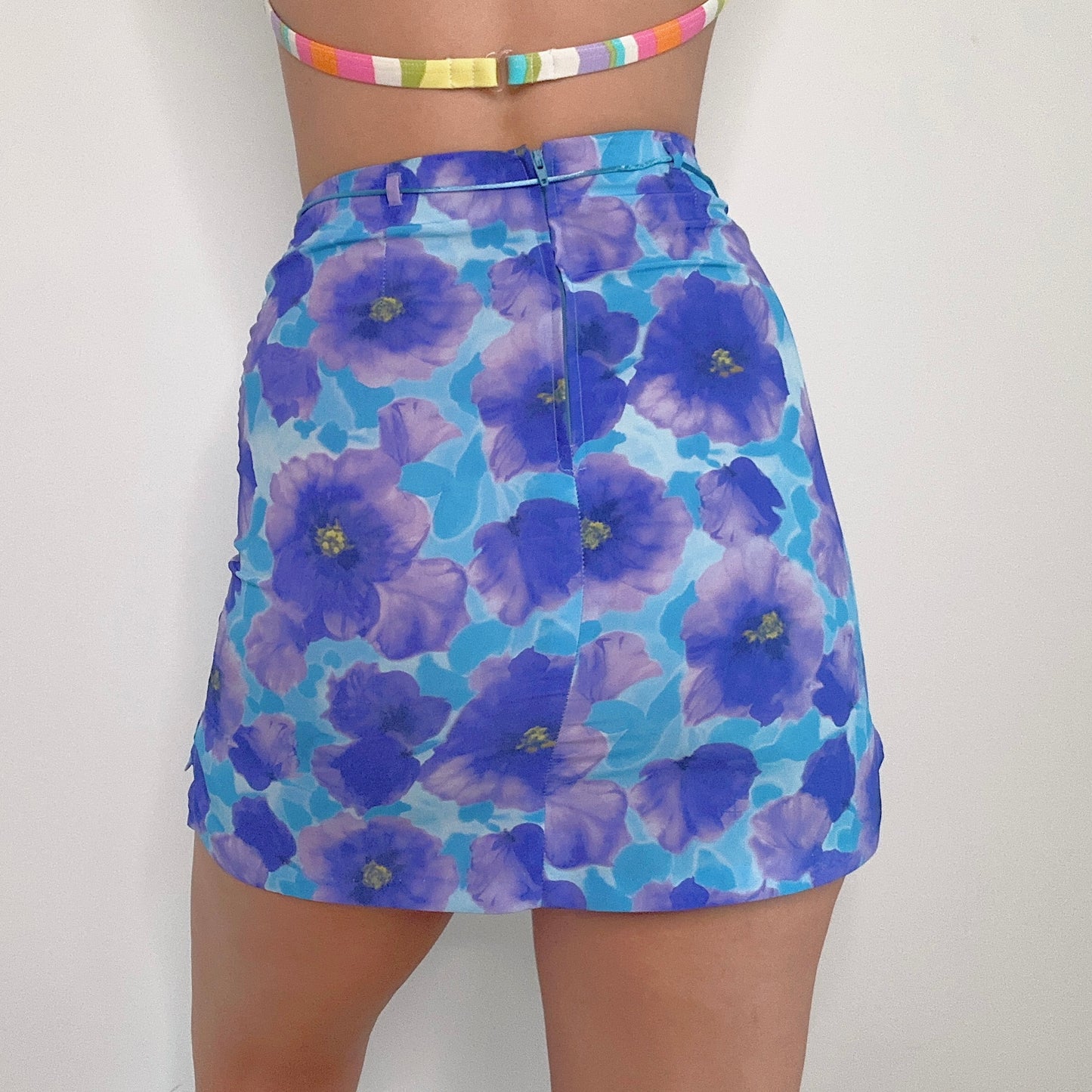 Y2K Blue & Purple Floral Mini Skirt / SZ 0/2