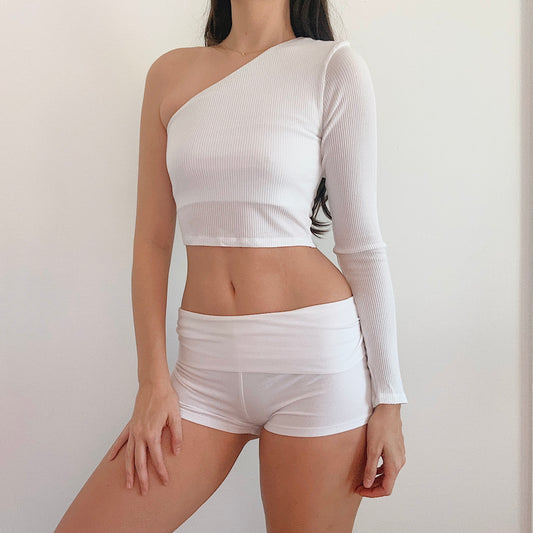 Alo White Ribbed One Shoulder Top / SZ L