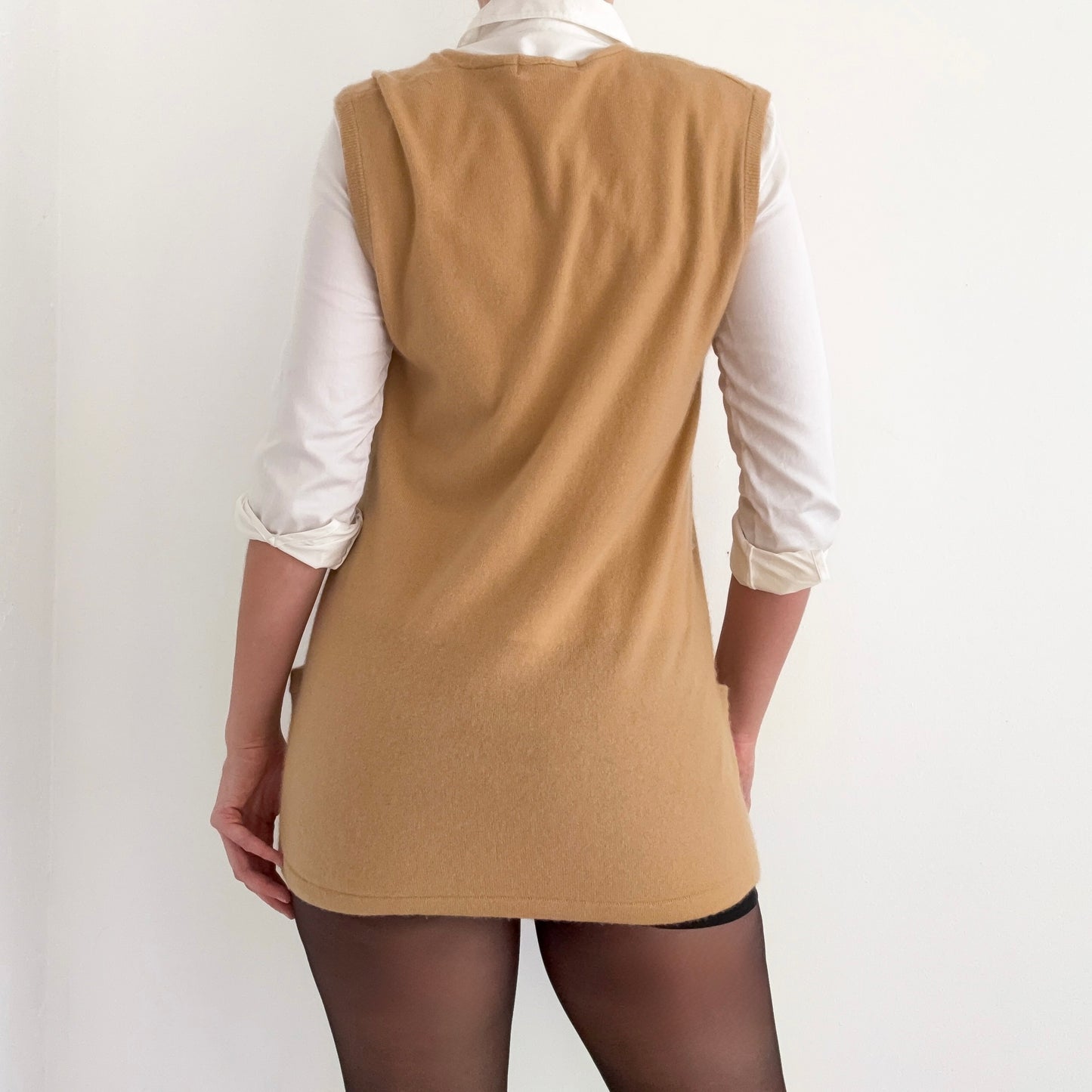 90's Camel Cashmere Vest Cardigan / SZ M