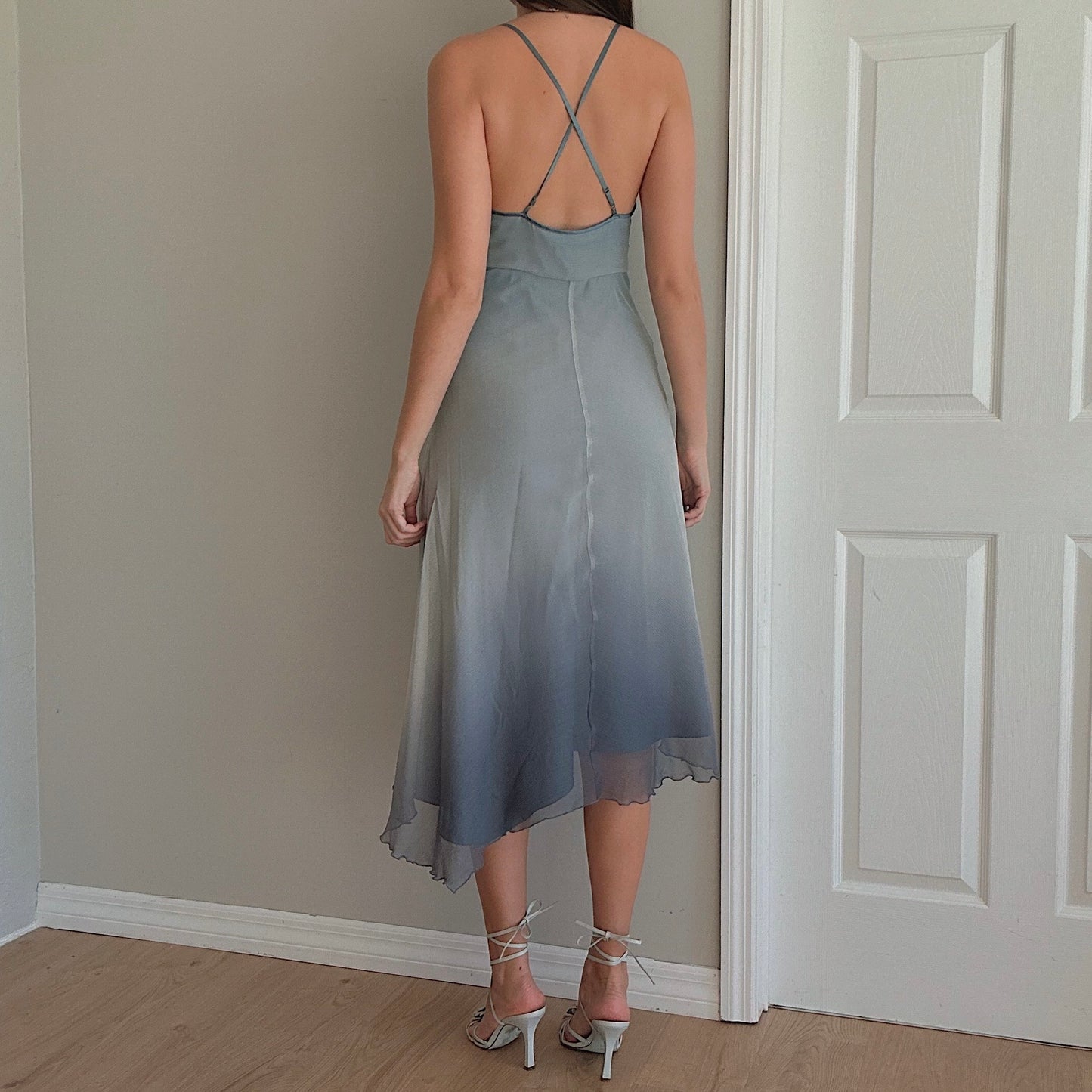 Y2K Stone Blue Silk Midi Dress / SZ 4