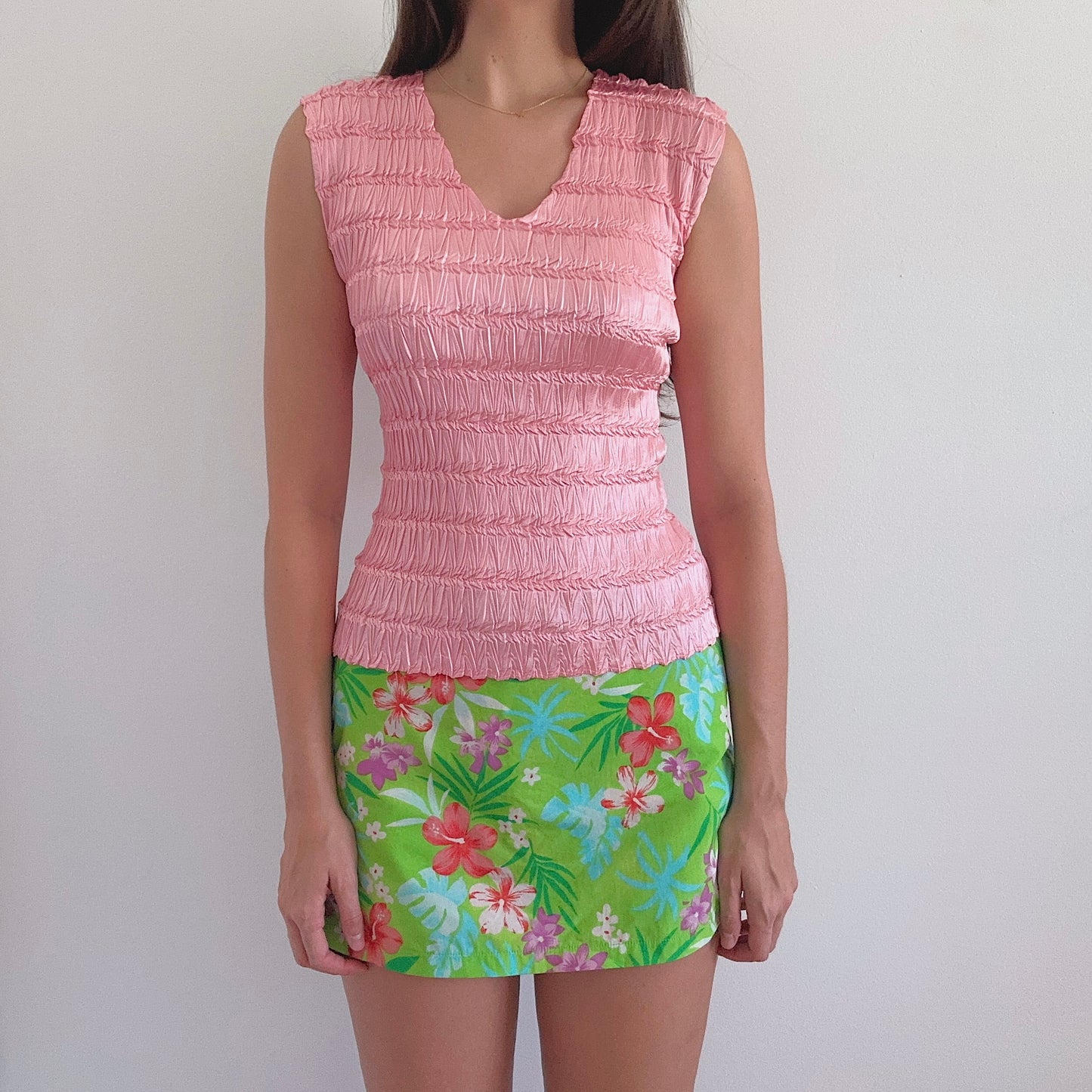 Y2K Bubblegum Pink Crinkle Pleat Top / SZ M