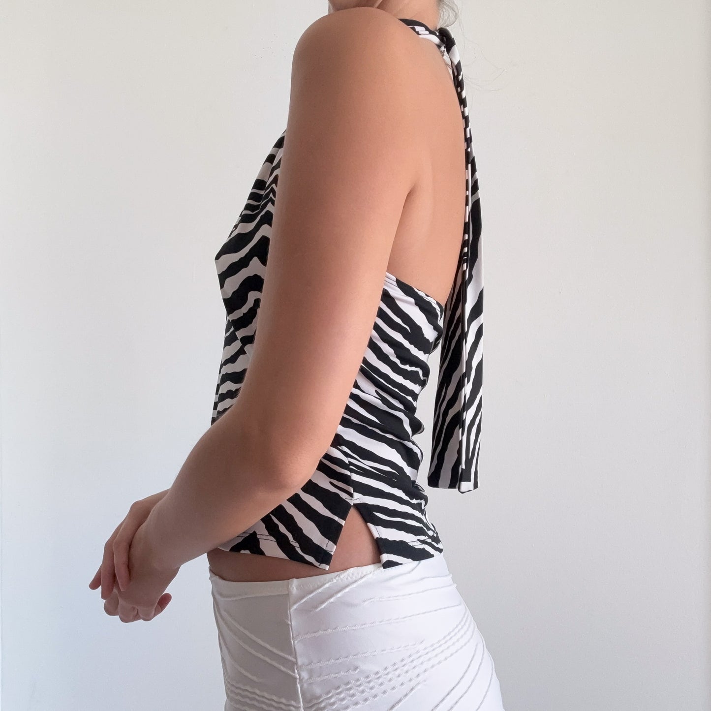 Y2K B&W Zebra High Neck Top / SZ S-M