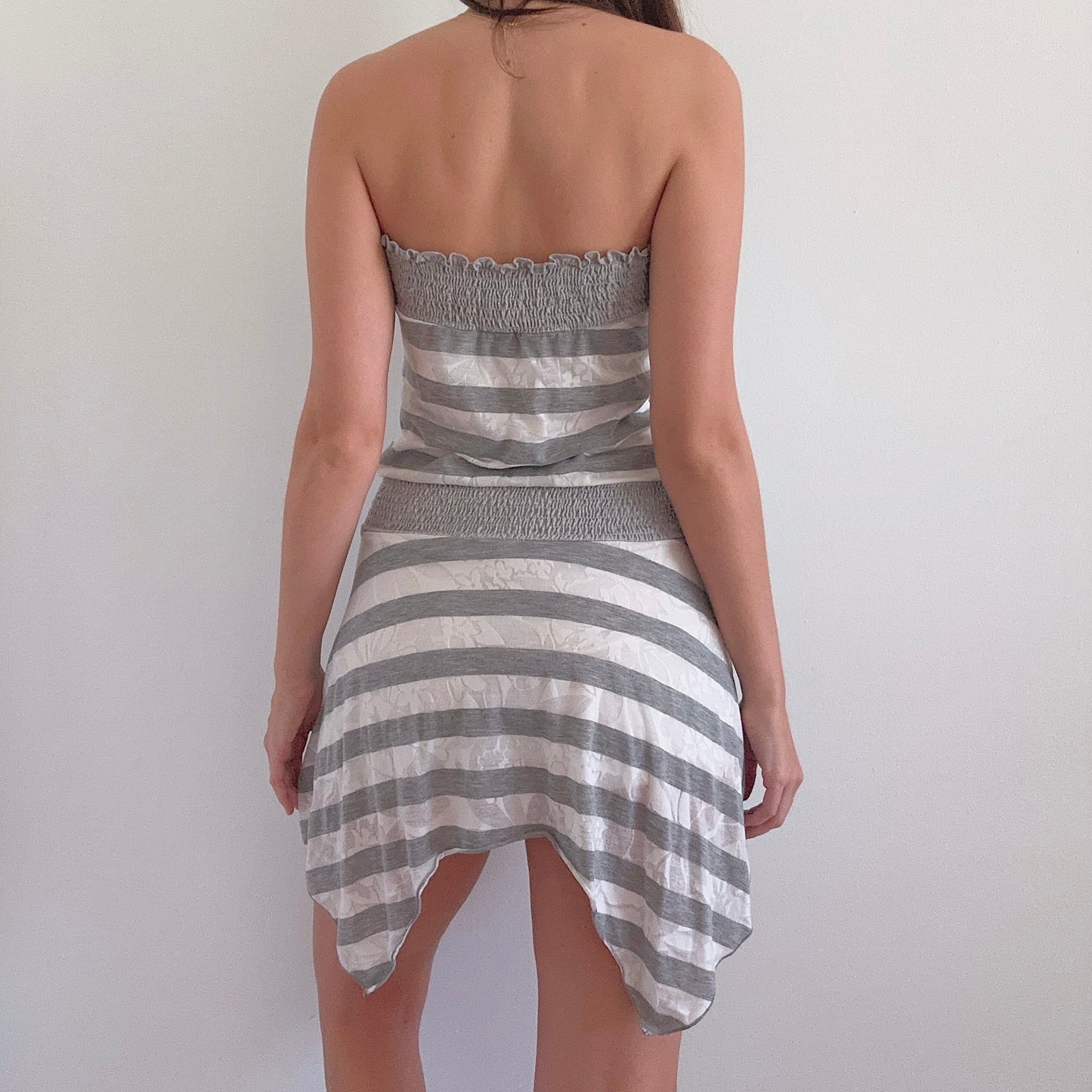 Y2K Grey & White Striped Tube Dress / SZ M