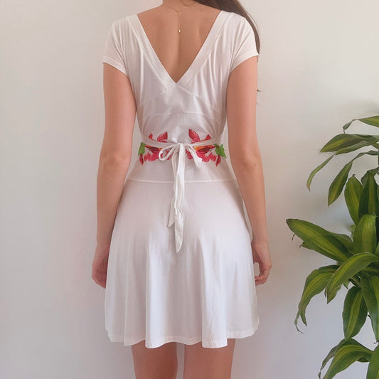 Italian White Tropical Floral Dress / SZ S/M