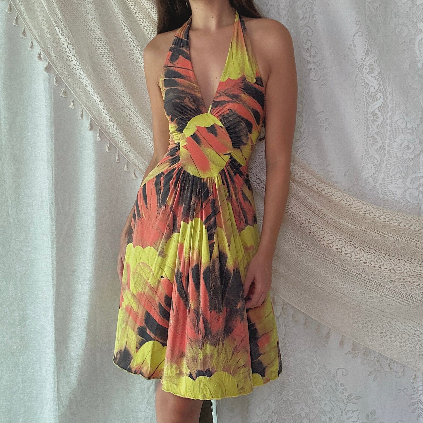 Y2K Brazilian Yellow & Orange Printed Dress / SZ XS/S