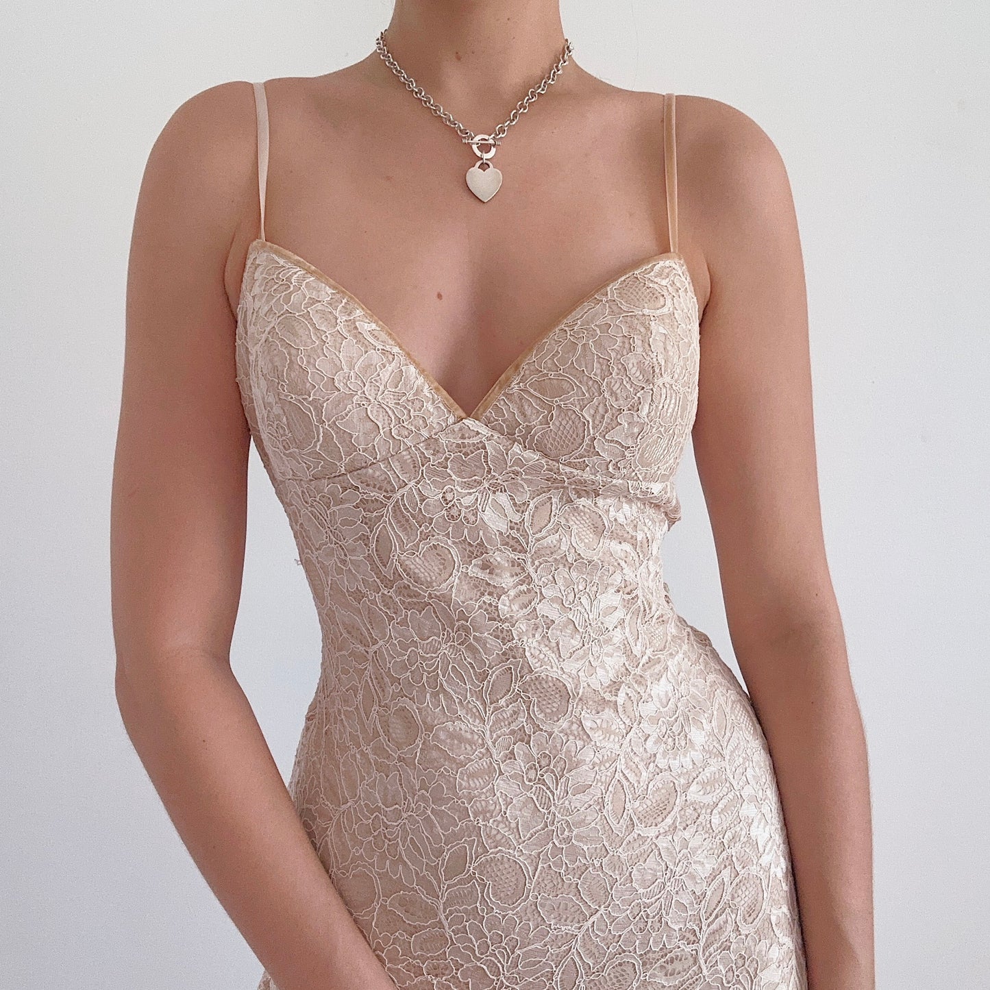 Y2K Champagne Lace Asymmetric Dress / SZ 6