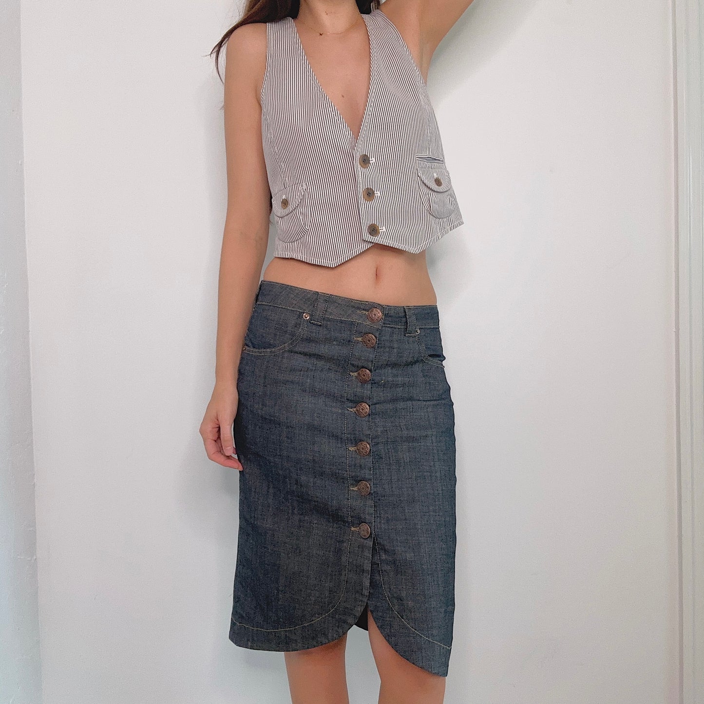 Y2K Dark Denim Button Midi Skirt / SZ M