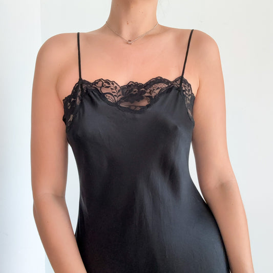90's VS Black Silk Lace Slip / SZ S/M