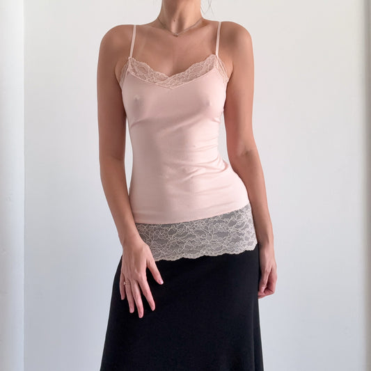 Y2K Baby Pink Lace Cami Tank / SZ XS-S